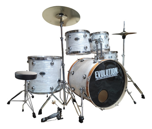 Bateria Acustica 5pza Evolution Nytro Lugs Refozados Color Blanco