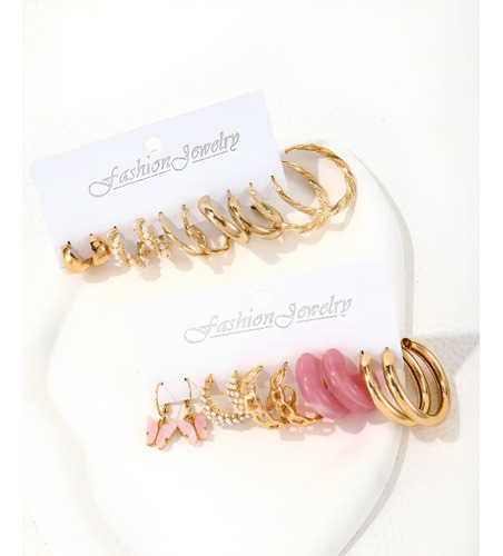 10 Pares De Aretes Con Decoración De Mariposa Y Perlas