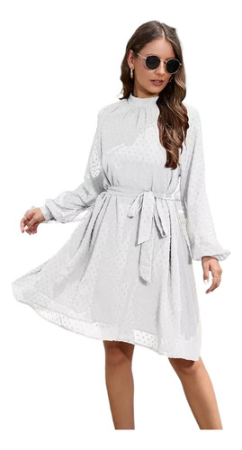 Vestido Casual De Moda Con Cinturón Manga Larga Para Mujer