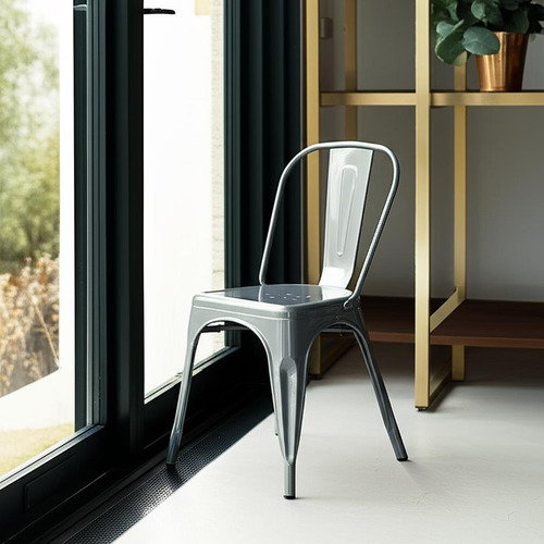 Silla Industrial Tolix Metal Int/ext Gris Brillante