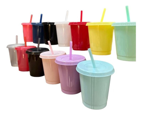 150 Vasos Reusables Con Tapa Y Popote 16oz Elegir Colores