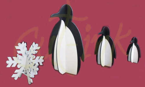 Juego Pingüinos Copo Decorativo Pintados Madera Mdf Navideño