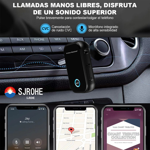 Sjrohe Mini Receptor Bluetooth Audio Cross Transmisor Fm Bluetooth Reproductor De Musica Bluetooth 5.0 Receptores Bocinas Bluetooth Para Auto Audio Hd Bluetooth Transmisor Bluetooth Fm Color Negro