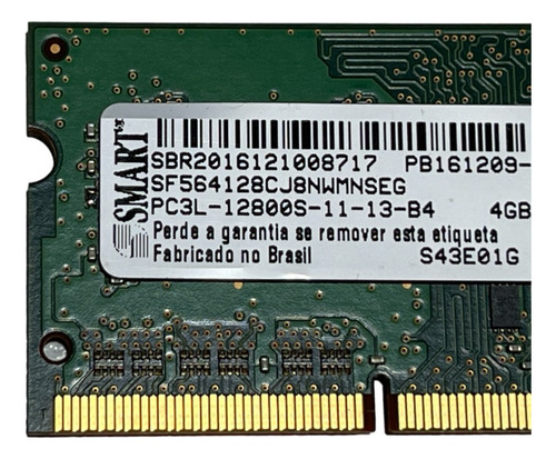 Memória Smart 4gb Notebook Ddr3l Pc3l 12800s 1600mhz (Usado)