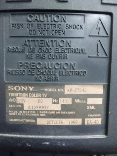 Imagen 2 de 6 de Televisión Sony Trinitron Kv-27s42 Para Repuesto De 27 Pulga