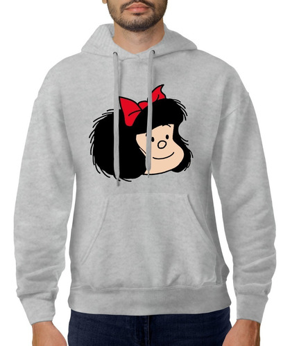 Buzo Gris Capucha Mafalda Moño Hombre Mujer Niños Hoodie