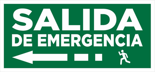 Cartel Salida Emergencia Flecha Izquierda 14x30 Alto Impacto