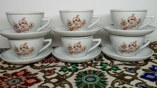 Xícaras De Chá Porcelana Pozzani Rosas / Conj.06 Pças 