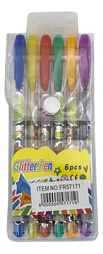 Lapicera De Gel, X6 Colores Con Brillantina, En Estuche De P