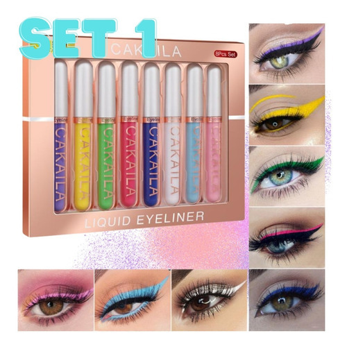 Kit Delineadores De Ojos Líquido 8pz Lentejuela Brillos F Color Quiero El #2