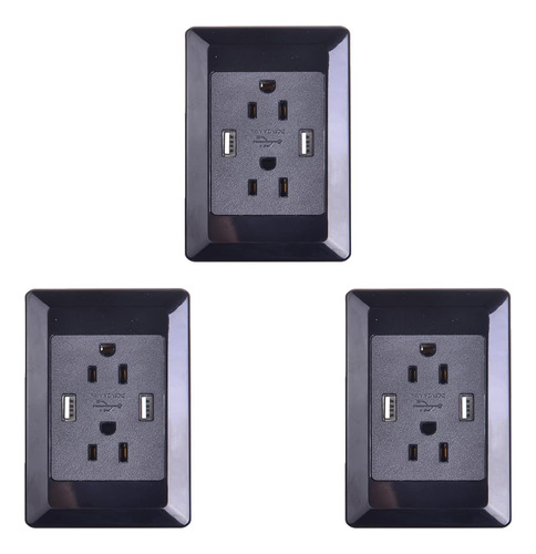 Receptáculos De Salida Usb Negros, 1 Paquete De 15 Amp...