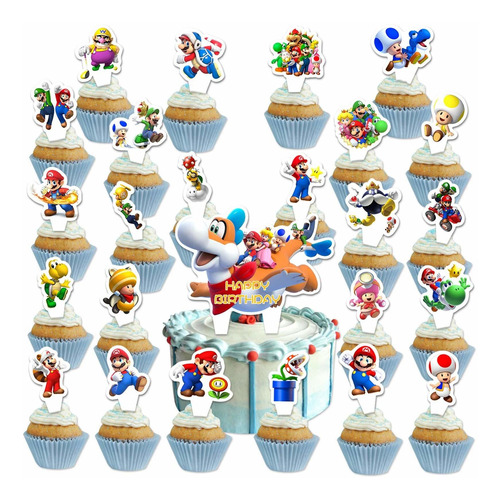 25pcs Naiart Super Mario Bros Cake Toppers Mario Suministros