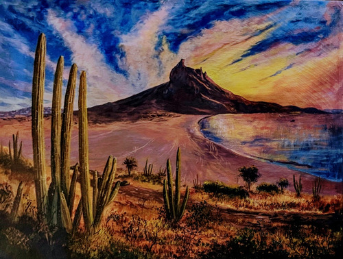 Paisaje Mexicano Artistico, Acrílico Sobre Lienzo De Loneta