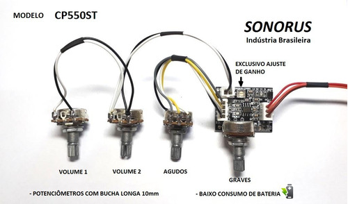 Kit Pré-amplificador Circuito Ativo P/ Baixo Cp550st Sonorus