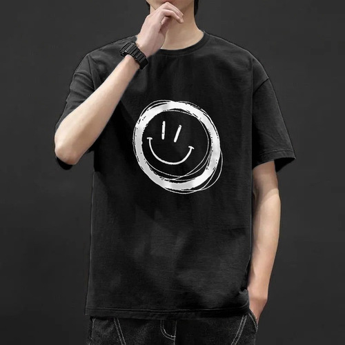 Camiseta De Manga Corta Con Cuello Redondo Para Hombre Con E