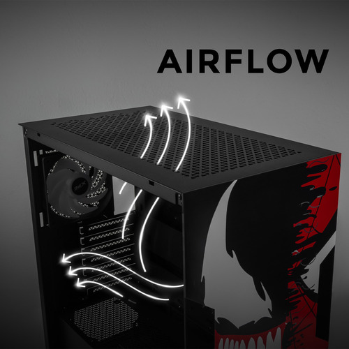Gabinete Gamer Xtreme Pc Gaming Venom V2 Edition Media Torre Atx 5 Fan Usb-c Cristal Templado Argb Negro