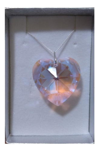 Imagem 3 de 8 de Colar Coração Cristal Swarovski Rose Blue Boreal Prata 925