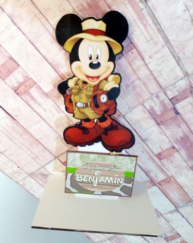 6 Centros  De Mesa Souvenirs Mickey Safari +6 Servilleteros 