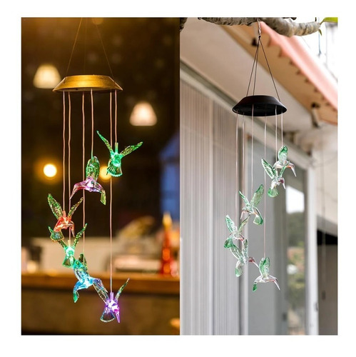 Imagen 5 de 10 de Lampara Colibri Colgante Led Solar Jardin Terraza