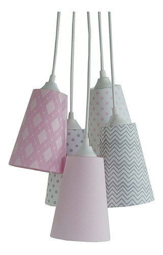 Lustre Pendente Luminária Quarto De Menina Rosa E Cinza Cor Rosa, cinza e branco 110V/220V (Bivolt)