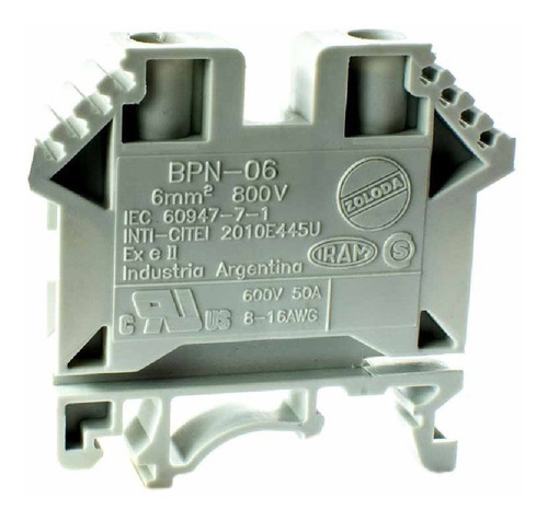 Borne De Paso 6mm Bpn Gris Zoloda Riel Din Pronto Electrica