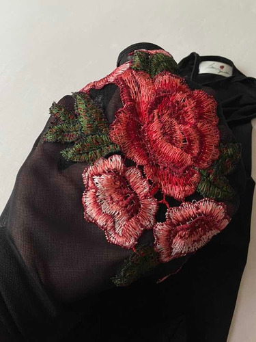 Body Negro De Tull Con Bordado De Flores Mujer Nuevo