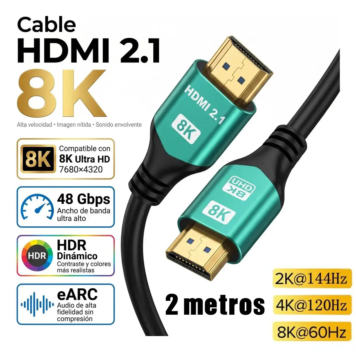 JEEYEE 2 Metros Cable Hdmi 2.1 Hdmi 2.0 2k 144hz 4k Cable Hdmi Para Tv Ultra Hd 48Gbps Full Vídeo 4k 120hz 8k 60hz Entrada Hdmi Conector Hdmi Para Ps5 Xbox Laptop Tv Computadora