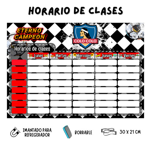 Horario De Clases Imantado Colo Colo Borrable 30x21cm Futbol