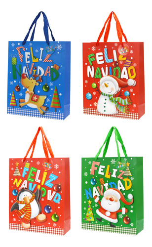 Pack 12 Bolsas Regalo Plegable Diseño 3d Navidad M 26x32cm