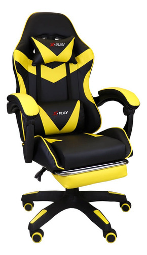 Cadeira Gamer Profissional Reclinável Apoio De Pés Amarela Cor Amarelo Material do estofamento Couro sintético