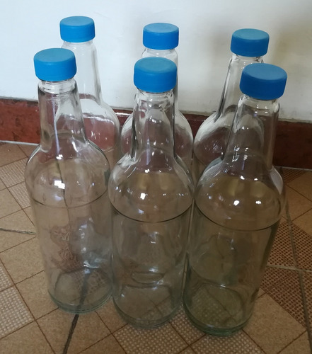 Lote De 6 Botellas De Vidrio Vacías De 700 Ml Tapa Azul