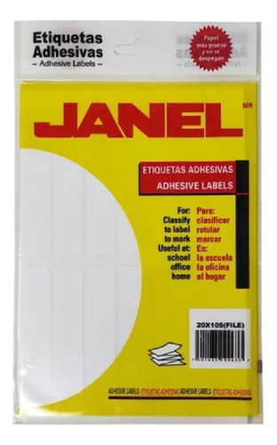 Etiqueta Adhesiva Janel File No. 20 Blanco 20 X 105 Mm