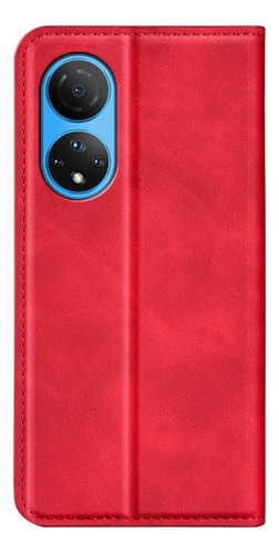 Funda De Piel Con Ventosa Magnética Roja Para Honor X7