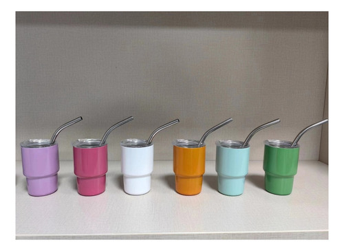 Vaso De Chupito De 2 Onzas Con Pajita De Acero Inoxidable Color Blanco Lisa