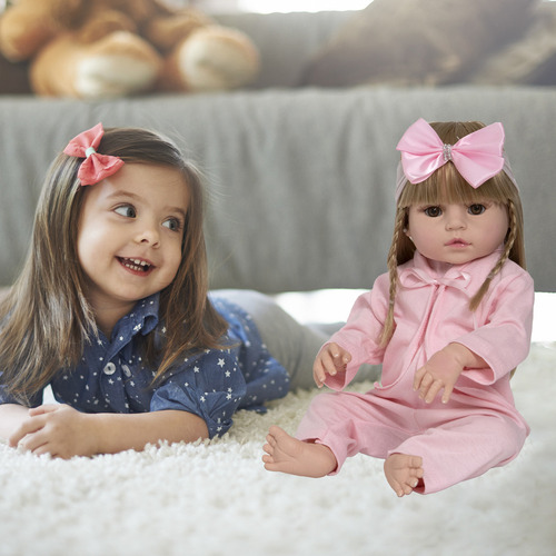 Boneca Cegonha Reborn Dolls Dolly Corpo Em Vinil Roupa Rosa
