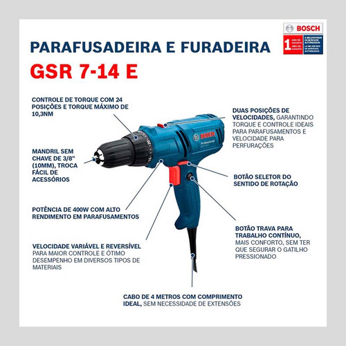 Furadeira Parafusadeira Elétrica 400w Gsr7-14e 220v Bosch