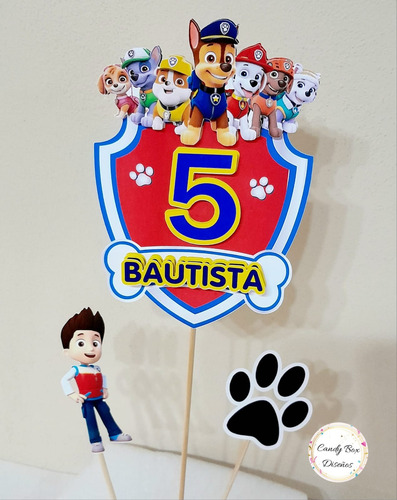 Adorno Para Torta Patrulla Canina + Banderin Con Nombre Multicolor Adorno Para Torta Cake Topper Patrulla Canina / Paw Patrol