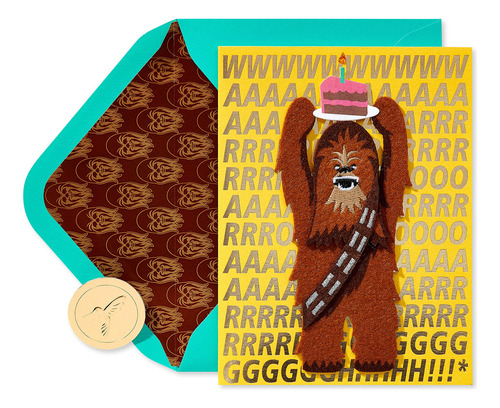 Tarjeta De Cumpleaños Star Wars Chewbacca Con Pastel Multico