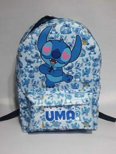 Mochila Grande Stitch Enamorado Celeste Personalizada