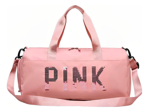 Bolsa Feminina Mala Pink Academia Fitness Transversal Casual Cor Rosa-claro Desenho do tecido Liso
