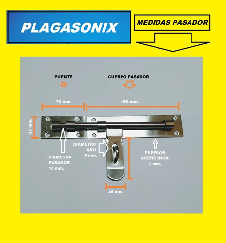 Imagen 6 de 10 de Pasador Acero Inox. 23cm. Mas Candado 50mm. Reforzado Kit
