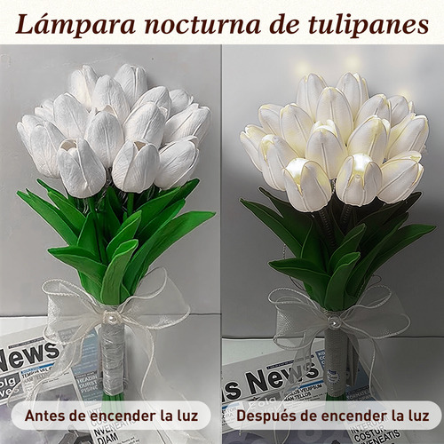 Lámpara Led Luz Nocturna Tulipanes Lampara Con 10 Flores Blanco Lampara Tulipanes Ramo de Flores Ramo de Tulipanes