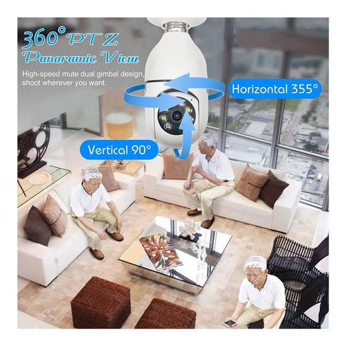 Imagen 6 de 9 de Cámara Wifi Robótica 355° 90° Foco Soquete C/audio App Cel
