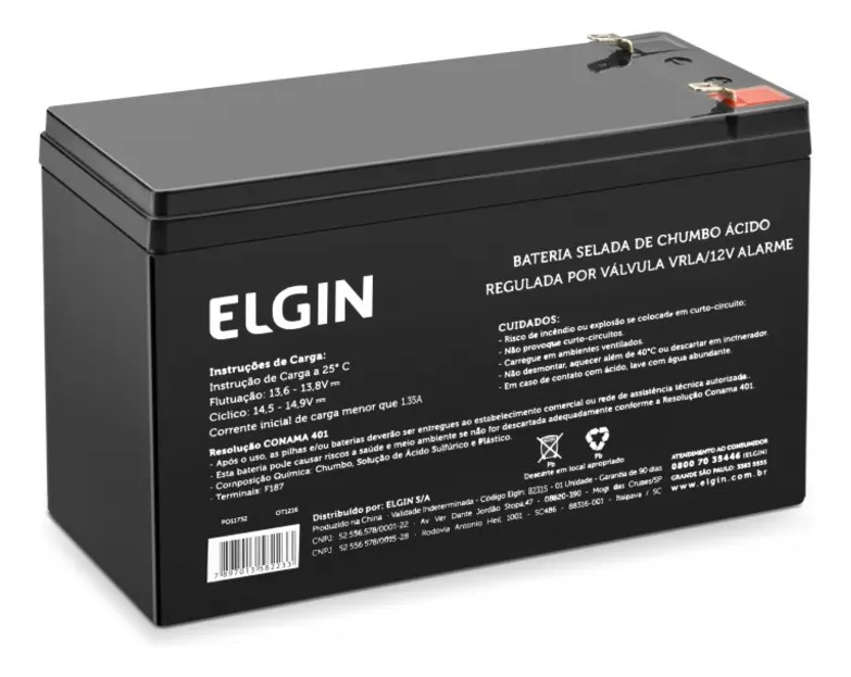 Bateria Selada Elgin 12v Vrla - Para Uso Em Alarme Cor Preto