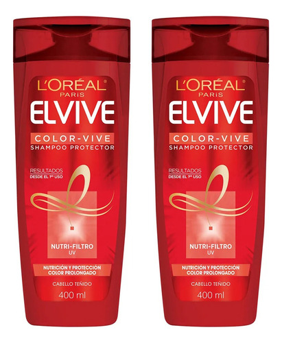 Shampoo Elvive Loreal Paris Color Vive 400 Ml X 2 Unidades