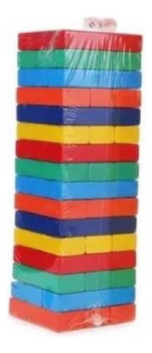 Juego De Mesa Jenga De Madera De Colores Mediano + Dados