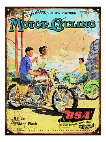 Cartel Chapa Publicidad Antigua 1954 Moto Bsa 650cc L260