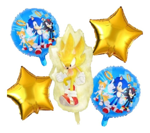 Bouquet 5 Globos Super Sonic 60cm3d+4metalizados45cm