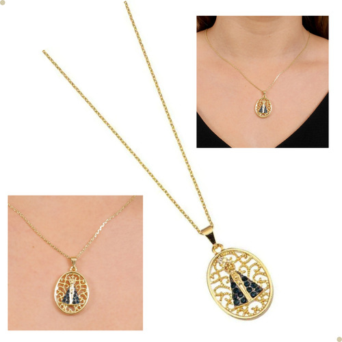 Colar Corrente E Pingente Imagem Nossa Senhora Aparecida Banhado Cor Dourado