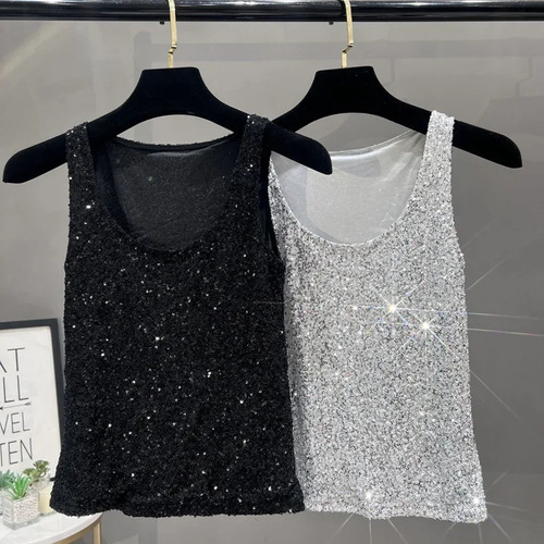 Camiseta Sin Mangas Con Lentejuelas Para Mujer